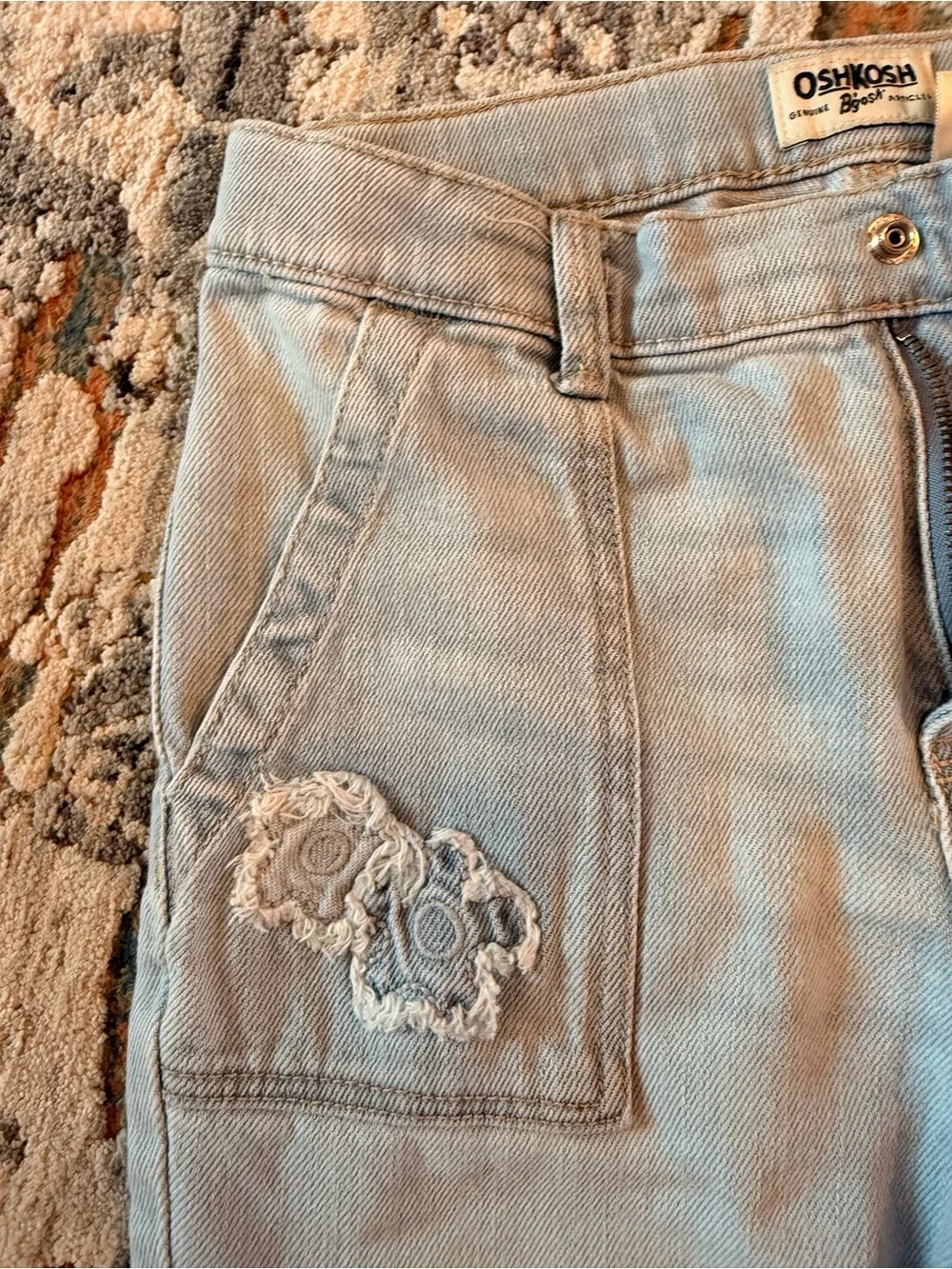 Girls Flare Light Blue Jeans with Floral Design
